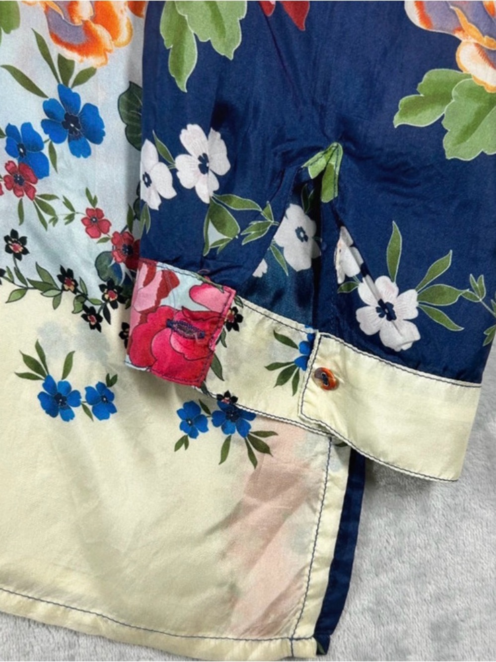 Johnny Was Navy Floral V-Neck Tunic with Cream & Rust Accents - Picture 5 of 9